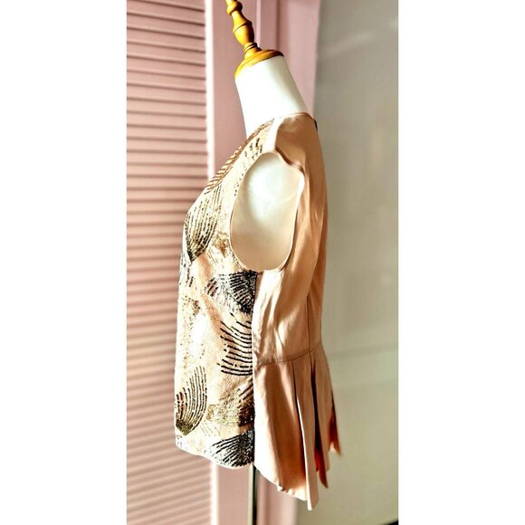 BCBGMAXAZRIA Size L Savannah Long-Back Sequined Top Blush Dark Bare Pink - Picture 3 of 16